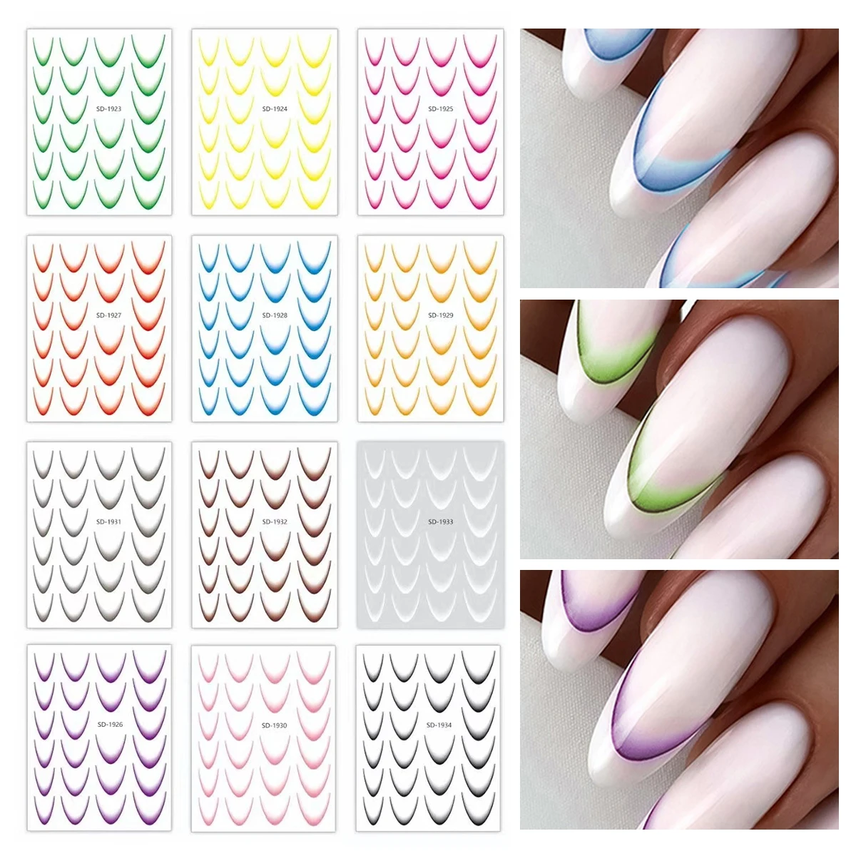 1 Vel Gradiënt Kleur Lijn Design Franse Nail Art Stickers Zelfklevende Nagel Tips Gidsen Voor Diy Nagels Decoratie Accessoires