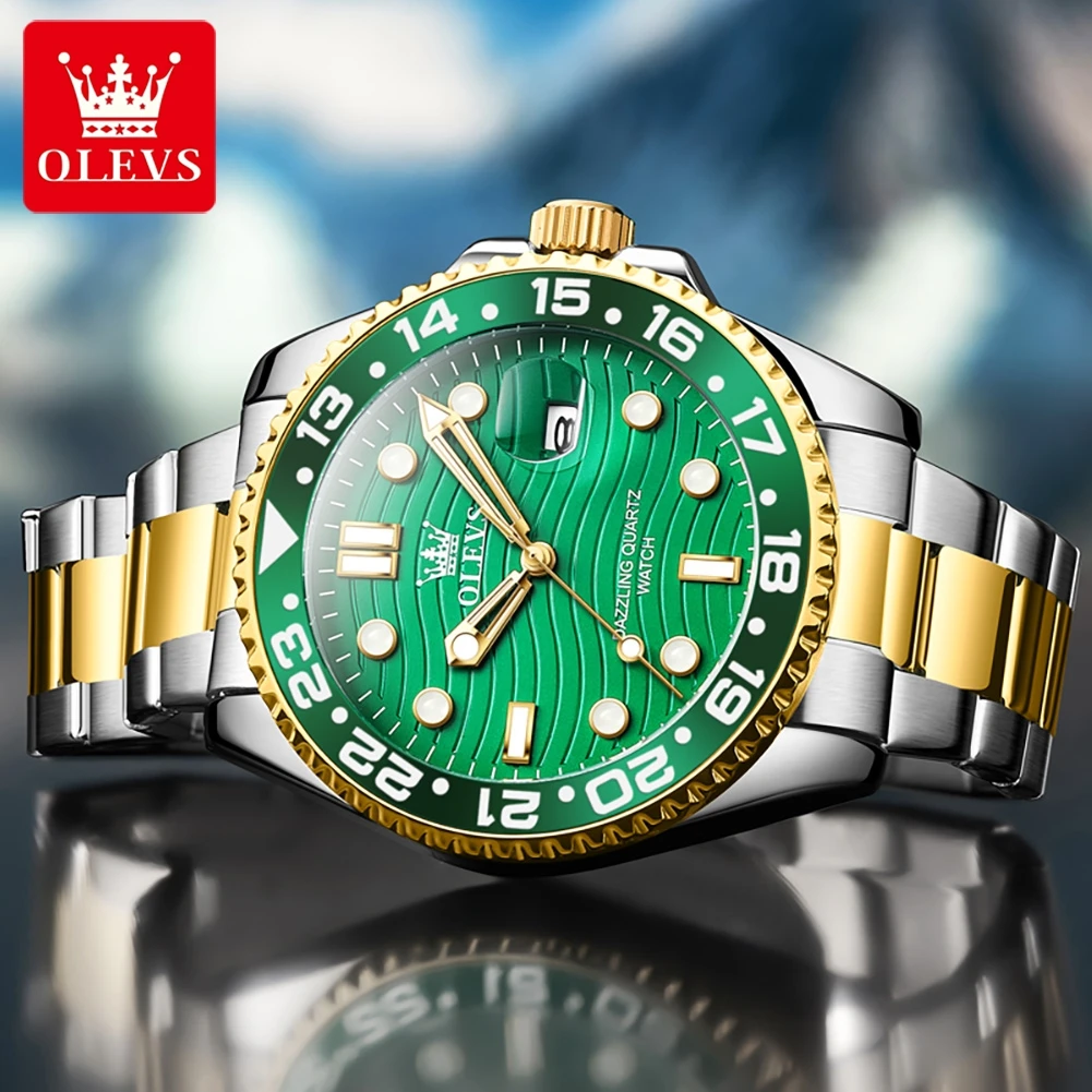 OLEVS 3610 Original Men's Quartz Watch Fashion Brand Luxury Green Water Ghost Waterproof Men's Watch Business Sports Men Watch