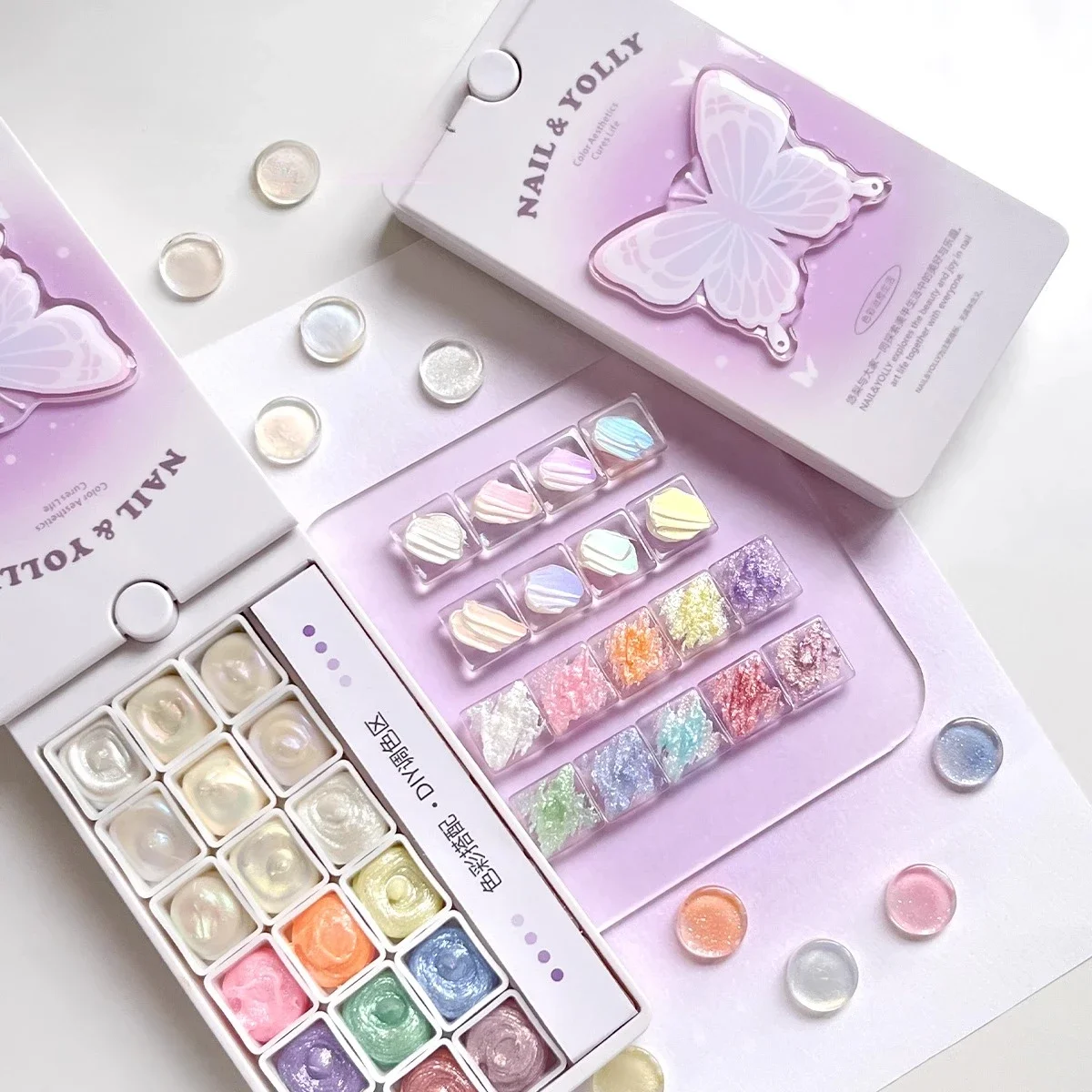 18Colors Auroras 3D Painted Gel Nail Polish Colorful Textured Pearl Nail Lacquer No Wipe Micro Sculpted Pearl Gel for Manicure