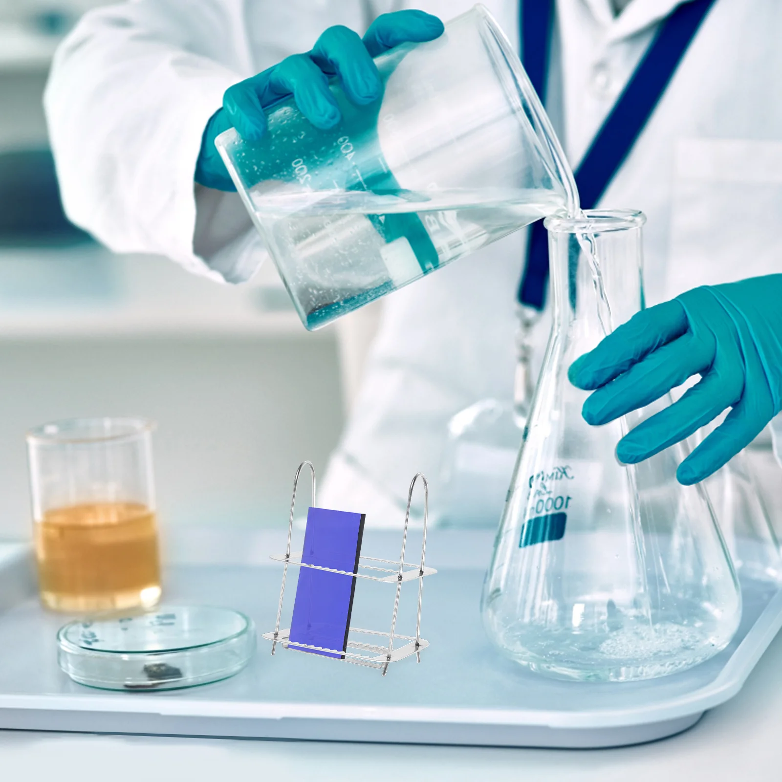 رف تلطيخ متين 26 موضعًا من الفولاذ المقاوم للصدأ لشرائح المجهر منظم المختبر المدمج رف شرائح المجهر المختبري