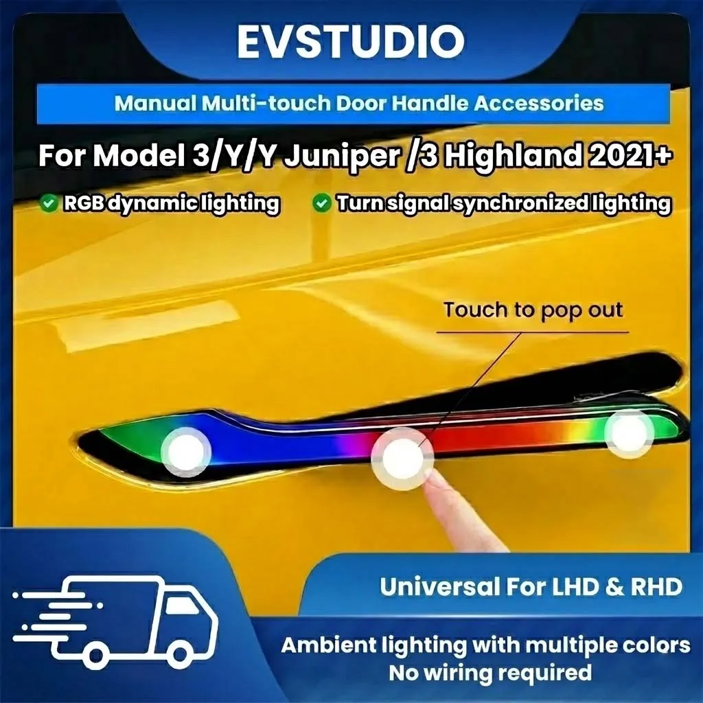 

Newest RGB Electric Door Handle for Tesla Model 3/Y/Y L/3 Highland/Y Juniper 2026 Wireless Smart Auto Pop-out LED Flowing Light
