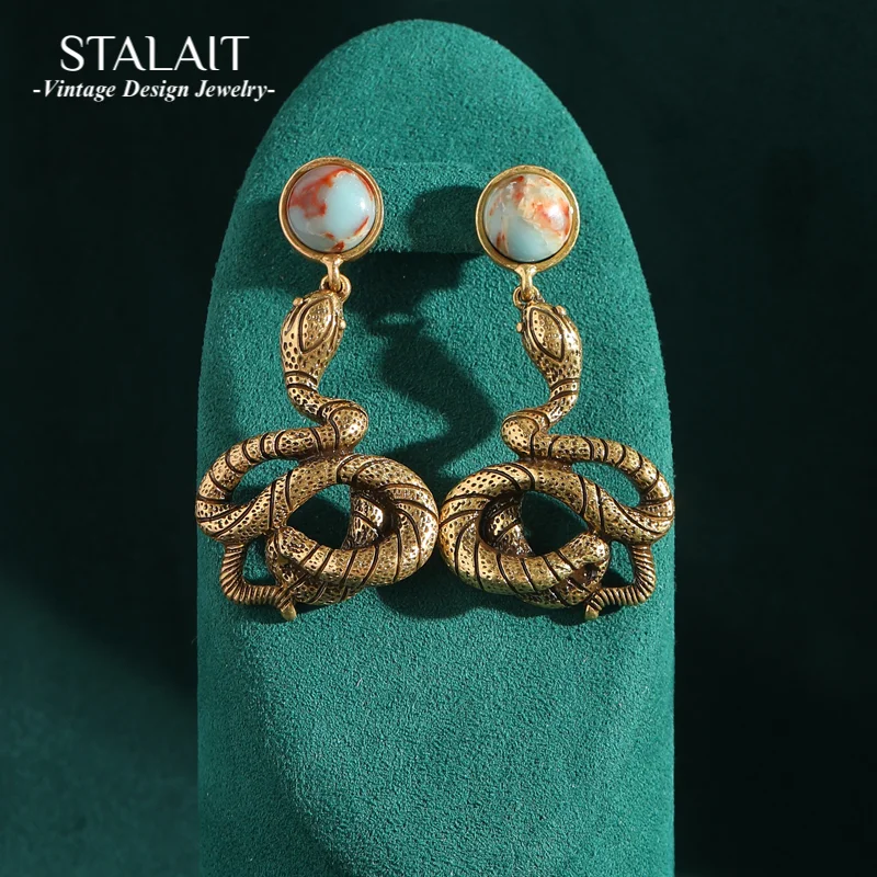 

Luxury Large Gold Color Snake Drop Statement Earrings Antique Jewelry for Women Vintage Pendant Halloween Trending Women 2024