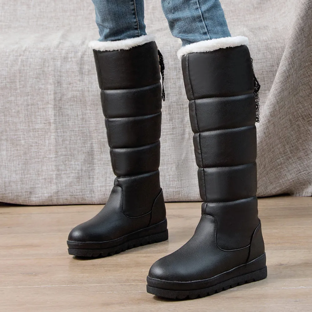 2022 New Winter Waterproof Boots Women Comfy Flat Heel Warm Knee High Snow Boots Woman Fashion Womens Boats Mujer White Black