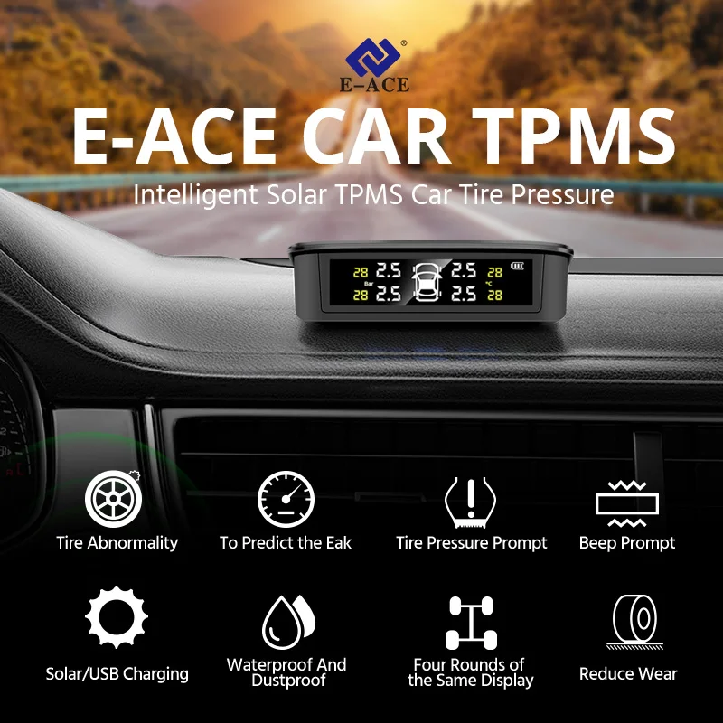 Tire Pressure Monitoring System Smart Sleep Wake Up TPMS Sensor Set Of USB & Solar Dual Charging Colorful Display For RV/Trailer