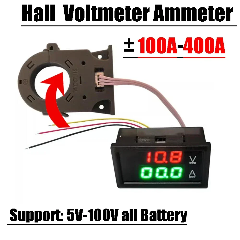 Amperomierz halowy woltomierz 100A 400A diodowy cyfrowy woltomierz DC 12V 24V 36V 48V 60V 72V kwasowo-ołowiowy akumulator samochodowy BMS