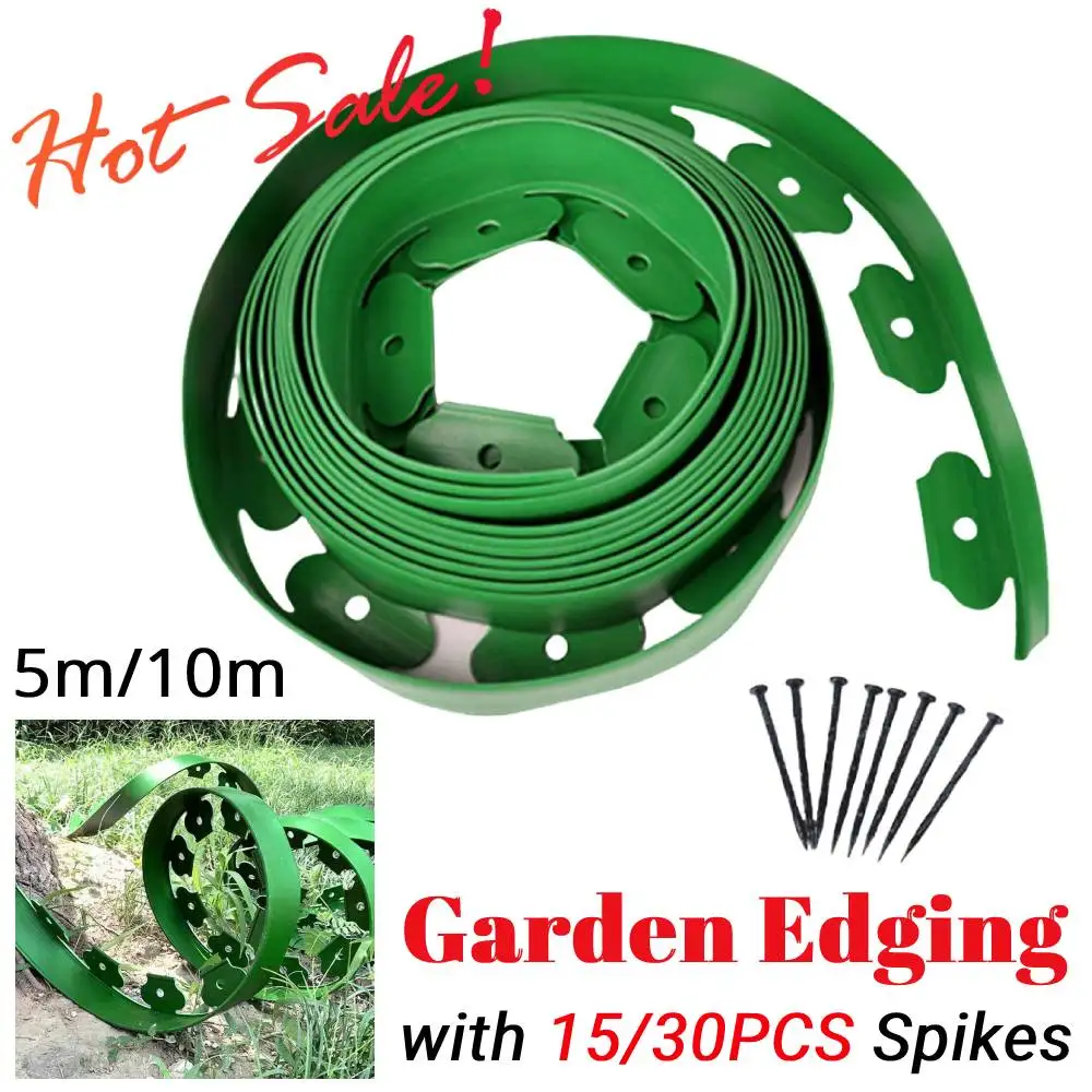 

Садовая пейзажная окантовка с анкерными шипами 5 м/10 м Гибкий комплект окантовки газона без копания Набор бордюр для сада для двора, клумбы