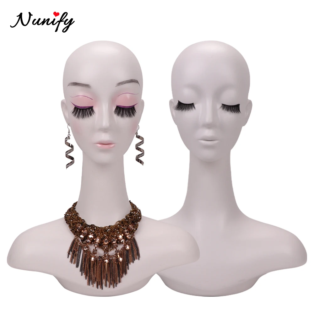 White Long Neck Mannequin Head With Makeup, Ear Piercings, Female Display Bust For Cap, Necklaces, Earrings, Glasses Jewelry