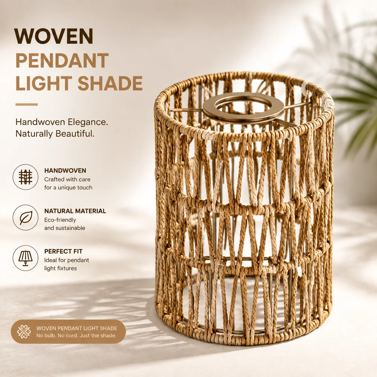 Boho Rattan Woven Rope Pendant Light E27 - Hanging Ceiling Lampshade for Living Room Bedroom Dining Room Decor