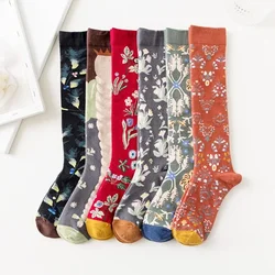 Socks Women's High Tube Calf Knee-length Socks Retro Illustration Art Abstract Street Autumn and Winter Cotton Socks High Sock