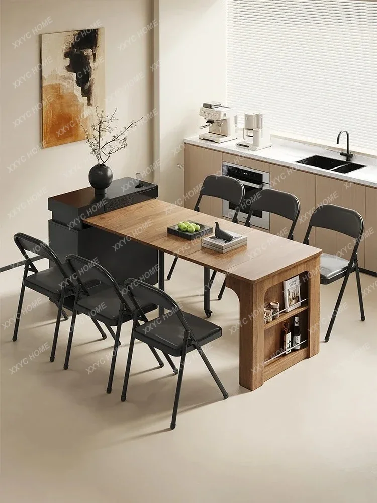 ZK – table à manger pliante antique, table à manger et chaises integrées pour la maison, table à manger rétractable
