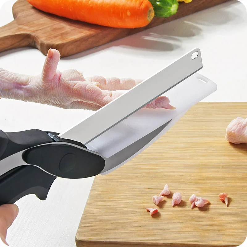 Stainless Steel Kitchen Scissors 2 In 1 Cutting Board Chopper Fruit Vegetable Multifunctional