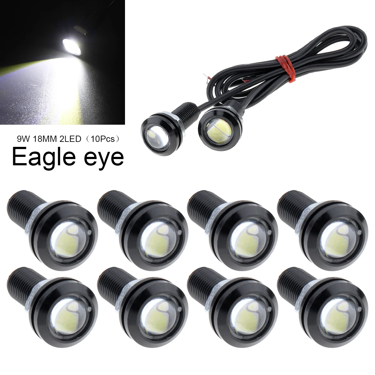 10 x 9W 900LM 18mm DRL Daytime Reversing LED Eagle Eye Car Fog Backup Parking Signal Light