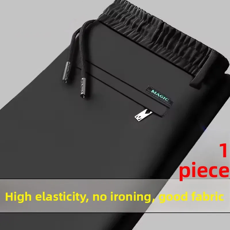 Loose Elastic Waist Casual Pants Men's Thiened Fce Lined Anti-Wrinkle Sports Trousers Autumn Winter Long Polyester