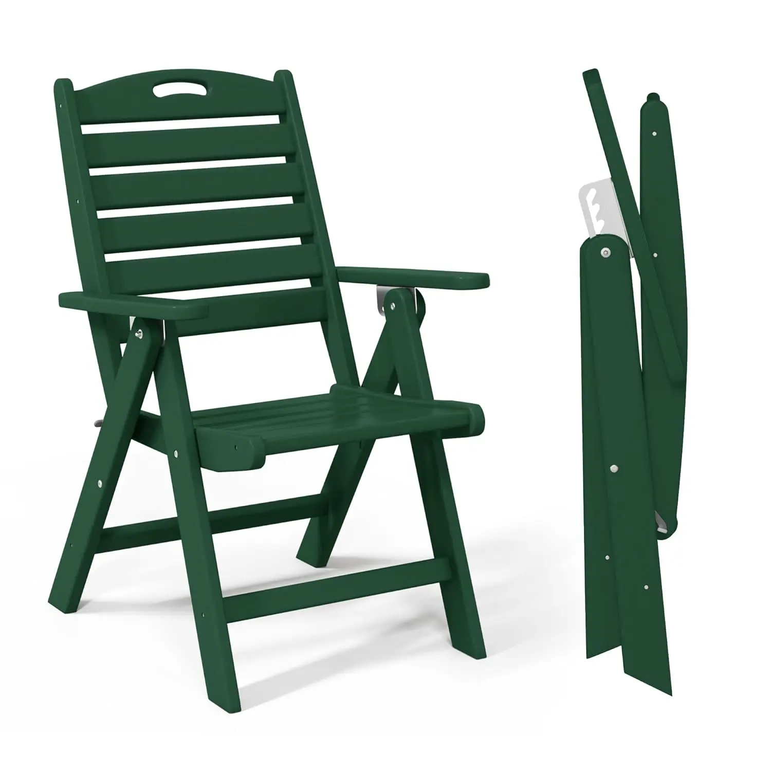 

Adjustable Highback Folding Patio Dining Chair HDPE Armrest Poly Lumber Outside Porch Backyard Garden Dark Green Customized