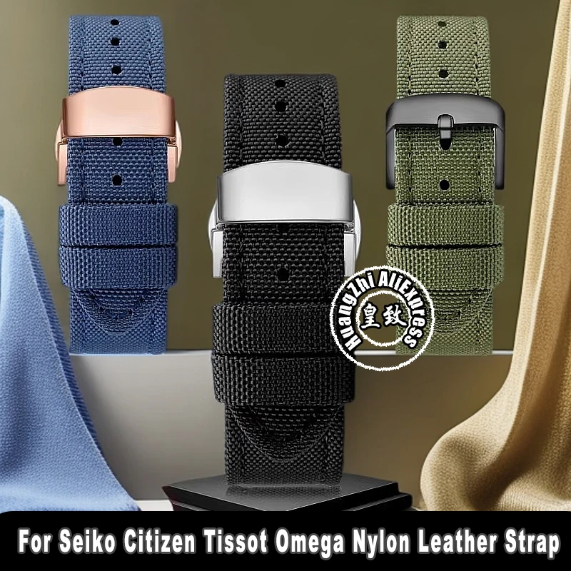 Нейлоновый кожаный ремешок для часов Seiko Citizen Tissot Mido Omega Hamilton, ремешок для часов 18, 20 мм, 22, 23 мм, 24 мм, холст, водонепроницаемый браслет