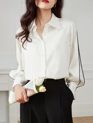 #3224 Office Shirts Women Split Joint Long Sleeve Elegant White Chiffon Shirts Femme Loose France Style Womens Shirts Spring