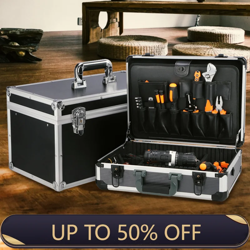 Household Aluminum Toolbox Hardware Portable Multifunctional Storage Tool Box Repair Tools Large Shockproof Box Industrial Grade