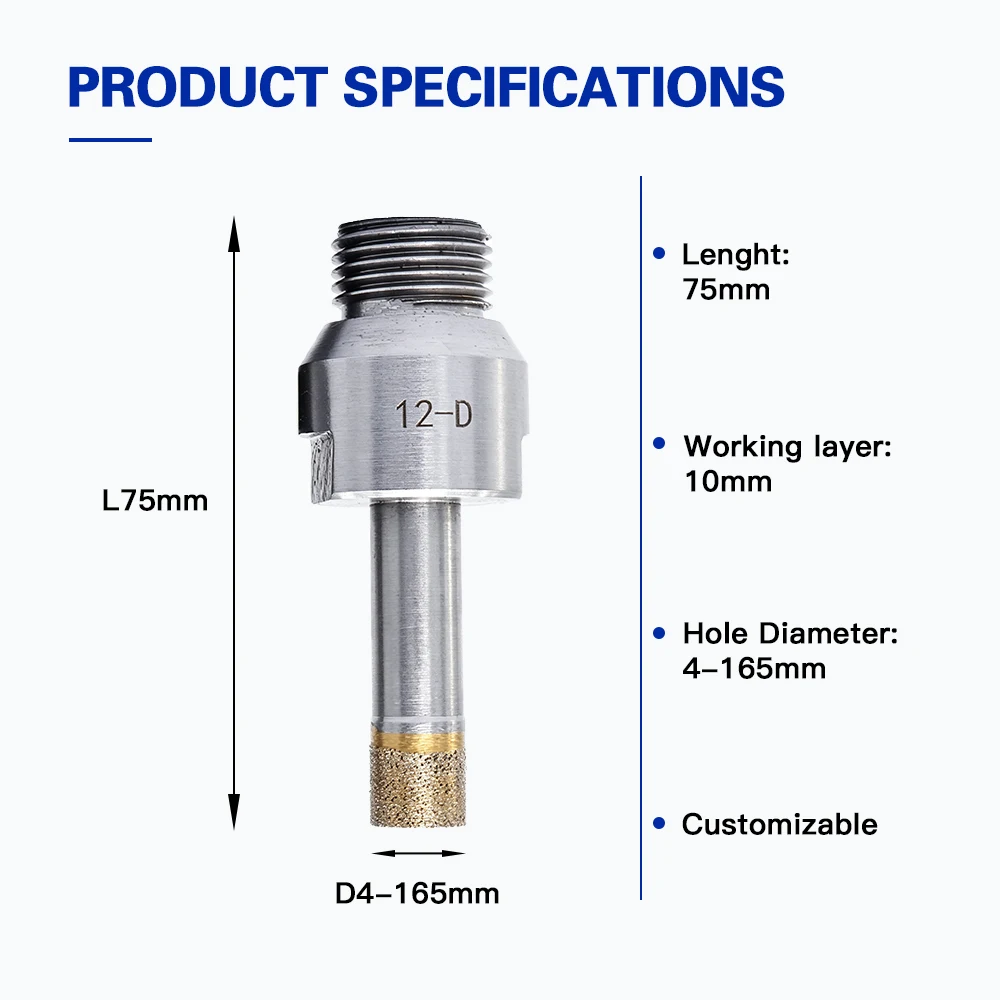 Drill Bit Glass 4mm-160mm Belgium Thread Mount-YG 1/2''  Sintered Diamond Core Drill Bit свердло по склу