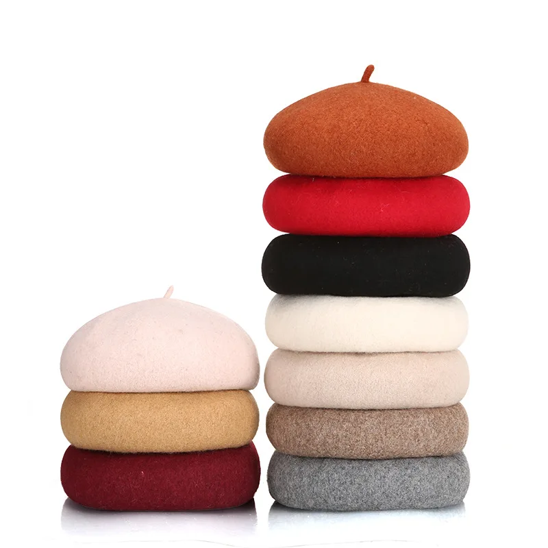 

Women Wool Berets French Artist Style Warm Winter Beanie Hat Retro Beret Solid Color Elegant Lady All Matched Autumn Caps