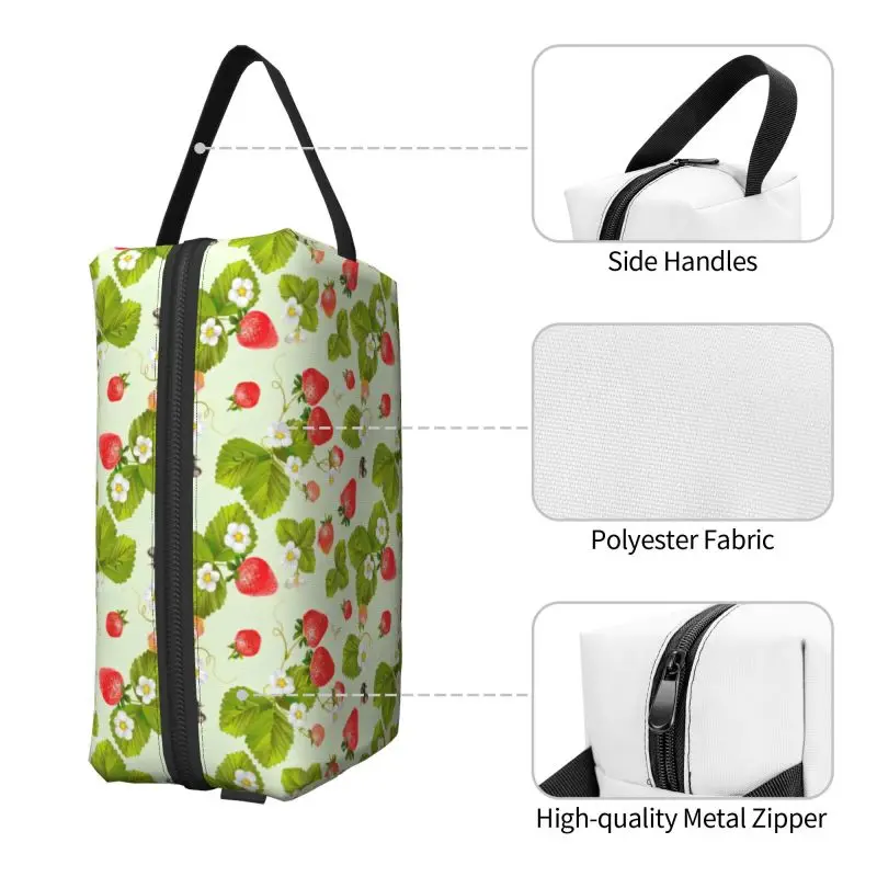 Strawberry fruit leaf Makeup bag Ladies Zipper large print travel storage Toiletry bag Pen bag Suitable gifts