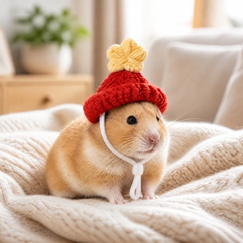 Adjustable Hamster Knitted Hat Star Soft Warm Parrot Headwear Handmade Mini Hamster Hats For Parrot Guinea Pig Hamster