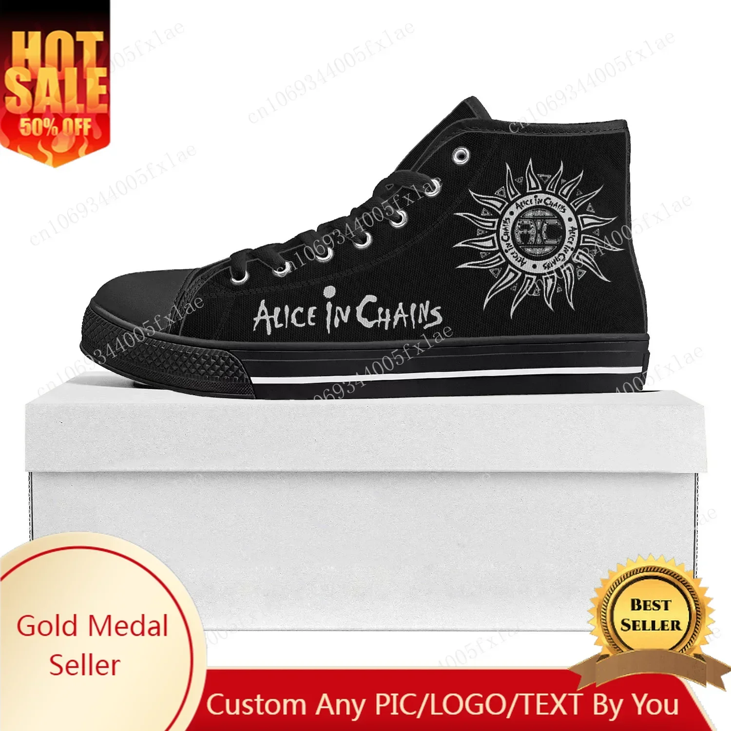 

Alice In Chains Metal Rock Band Pop Высокие кроссовки высокого качества Мужские женские подростковые парусиновые кроссовки Пара обуви Обувь на заказ