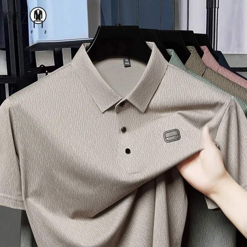 Light Wrinkle Finish Textured Polo Shirt Cuff Embroidery Daily Errands Friend Meet Indoor Relax Casual Outfit