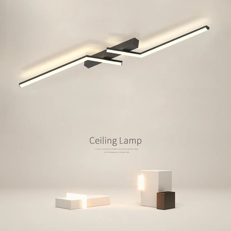 

Modern LED Line Ceiling Lamp modern Living Room Dining Room Master Bedroom Study Fixture Gold Black Ceiling Lights Illumination