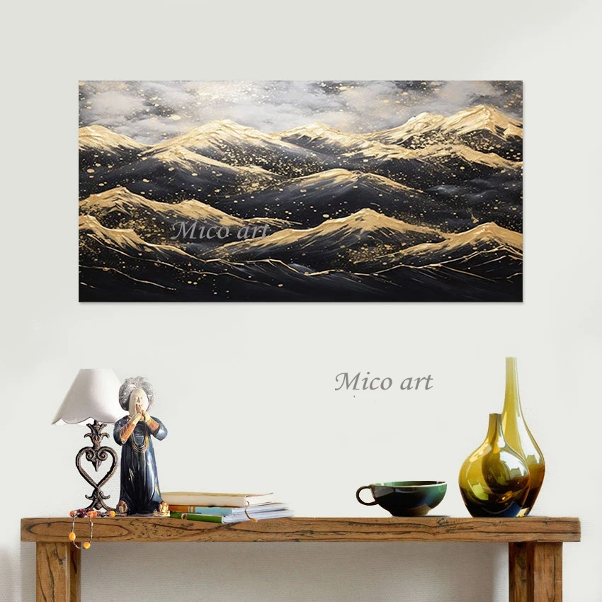 

High Quality Mountains Abstract Gold Foil Art Paintings Canvas Frameless Landscape Wall Texture Decor Wholesale Of 3d Picture