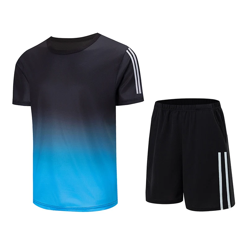 

2-Piece Men's Set With Four Seasons Short Sleeved Shorts And Youth Plus Size Comfortable Gradient Casual Sports Running Trend