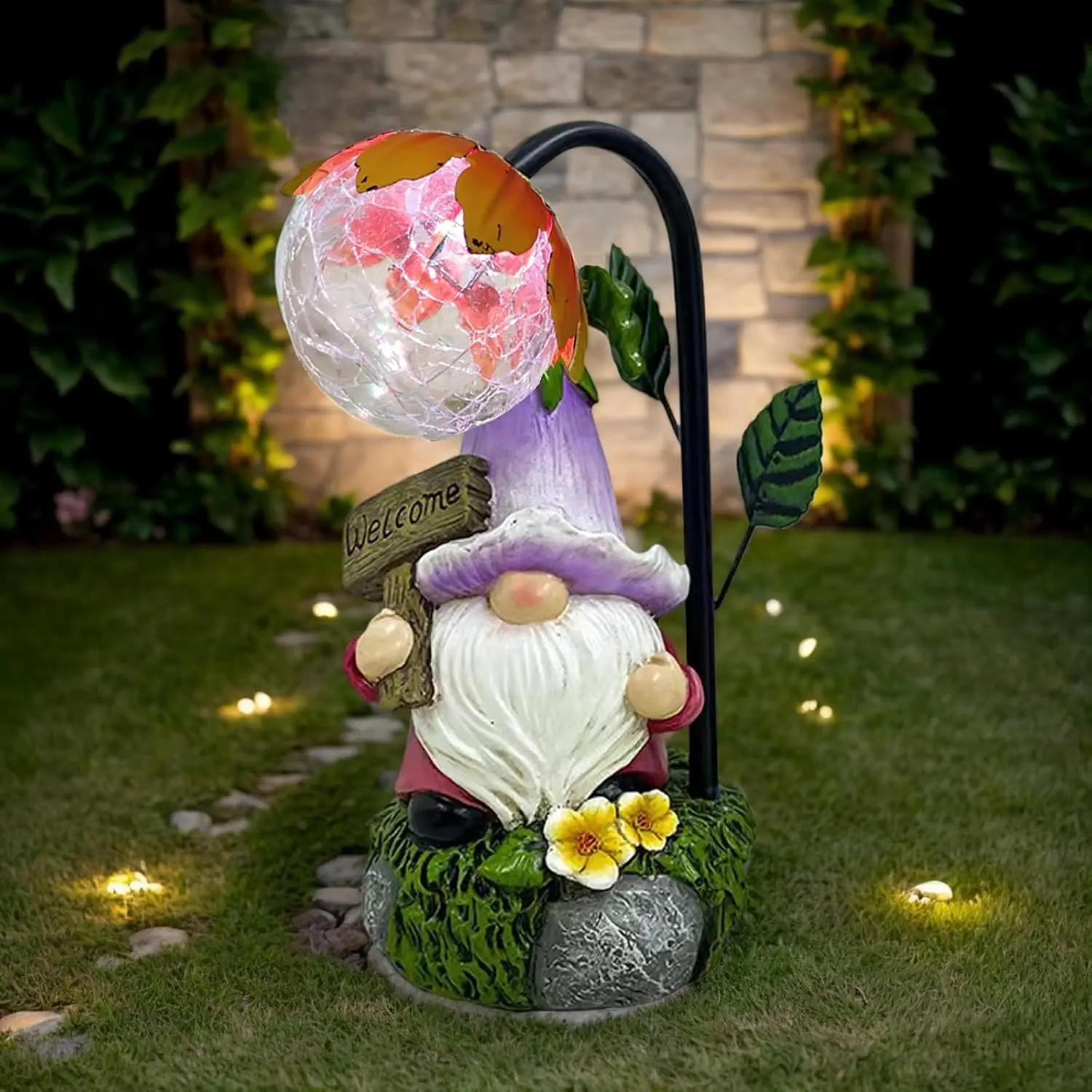 

Garden Gnomes Outdoor Statue with Solar Lights Welcome Gnome Home Garden Decor Mom Gifts for Yard Patio Home Garden