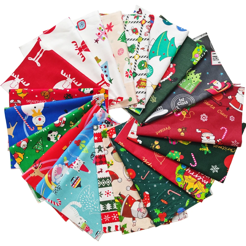 10pcs Christmas Fabric Quilting Fabric Squares Fat Quarters Precut Sewing Fabric Patchwork for Dress Apron Crafts