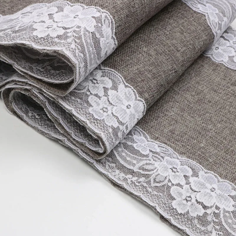 

YOZA Burlap Table Runner Vintage Natural Jute Linen Lace Table Runners Wedding Christmas Dining Room Home Decoration