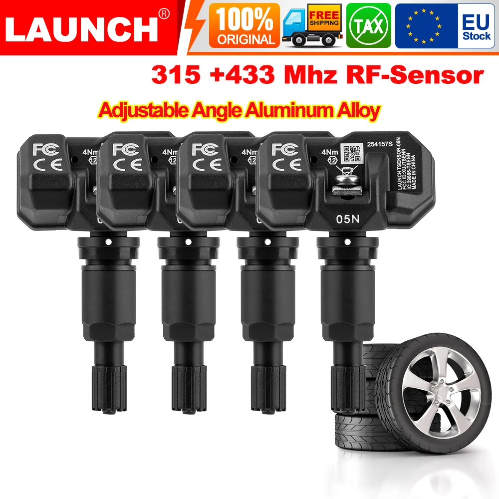 Image of 4 Stück LAUNCH X431 TPMS-Sensor aus Aluminium mit einstellbarem Winkel, 315 MHz/433 MHz RF-Sensor, kompatibel mit TSGUN/I-TPMS/CRT5011E/CRT50111 V2
