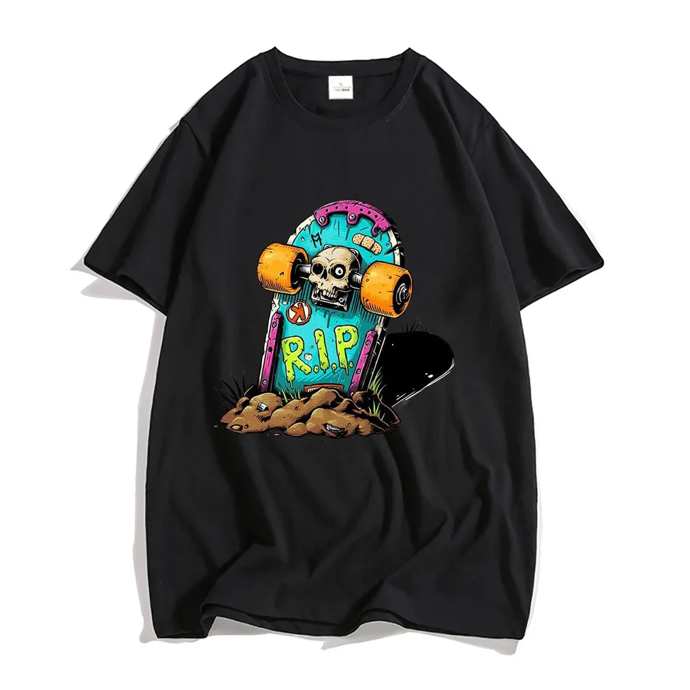 SKULL Skateboard RIP Tee-shirt 100% Cotton Short Sleeve Mens T-shirts High Quality Casual O-neck Tshirt Streetwear Male Tops Tee