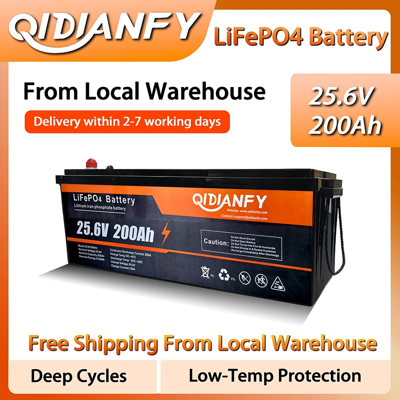 

Литиевая батарея Qidianfy 24В 200Ач LiFePO4 с BMS 200А, емкость 5120Втч, для солнечных автономных систем, автодомов, домашнего резервного питания, морского применения