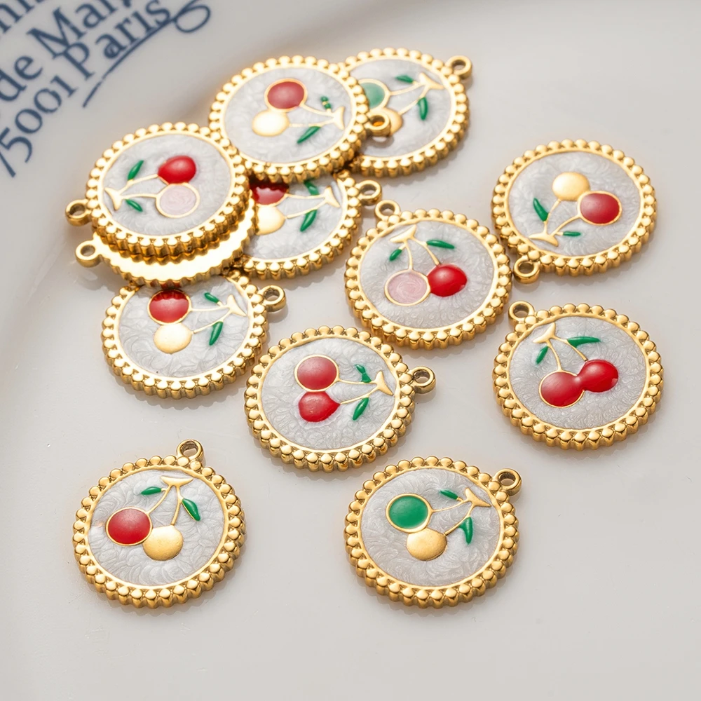 5Pcs Stainless Steel Enamel Cherry Charms Wholesale Assorted Bulk Metal for DIY Necklace Bracelet Earring Jewelry Craft Making image 6