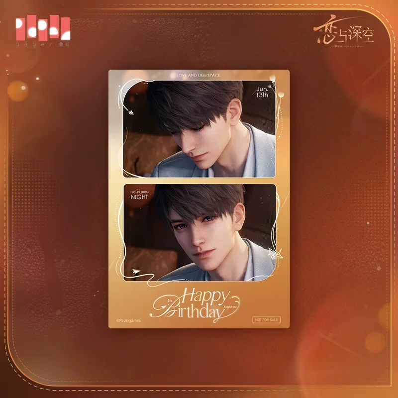 Sunsyea Love and Deepspace Merchandise ufficiale originale 2025 Caleb Portachiavi con distintivo di compleanno Carte con supporto in acrilico