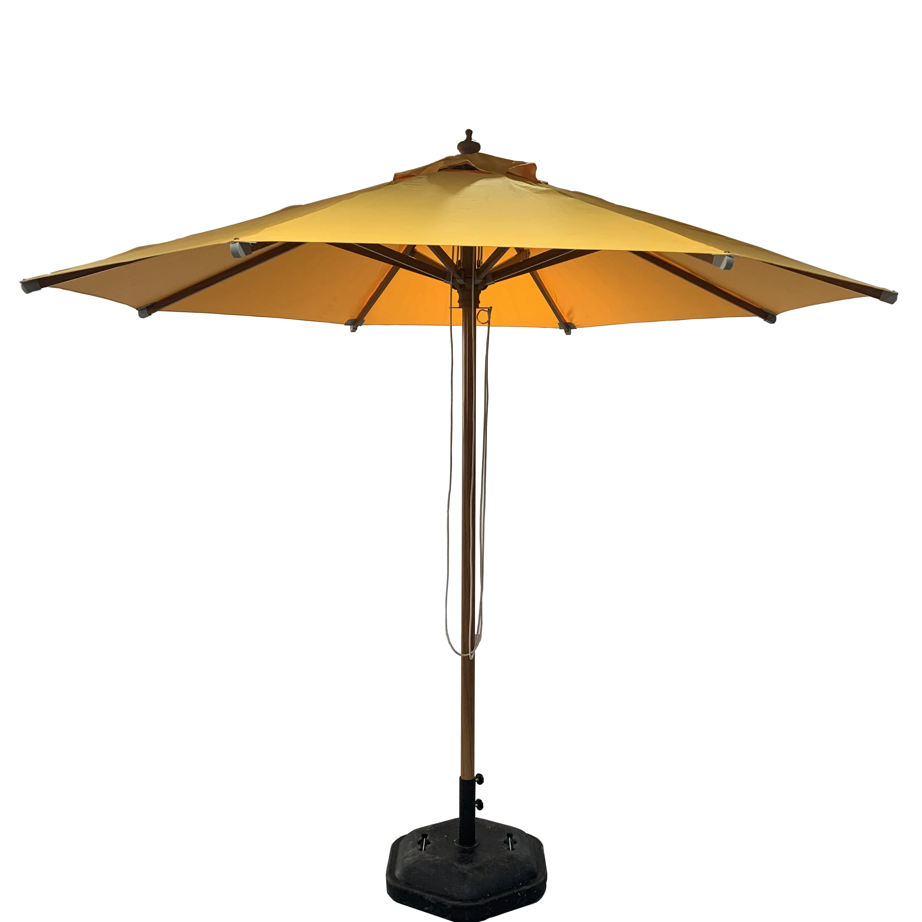 Pulley Parasol for Patio Garden Courtyard Wood Outdoor Umbrella
