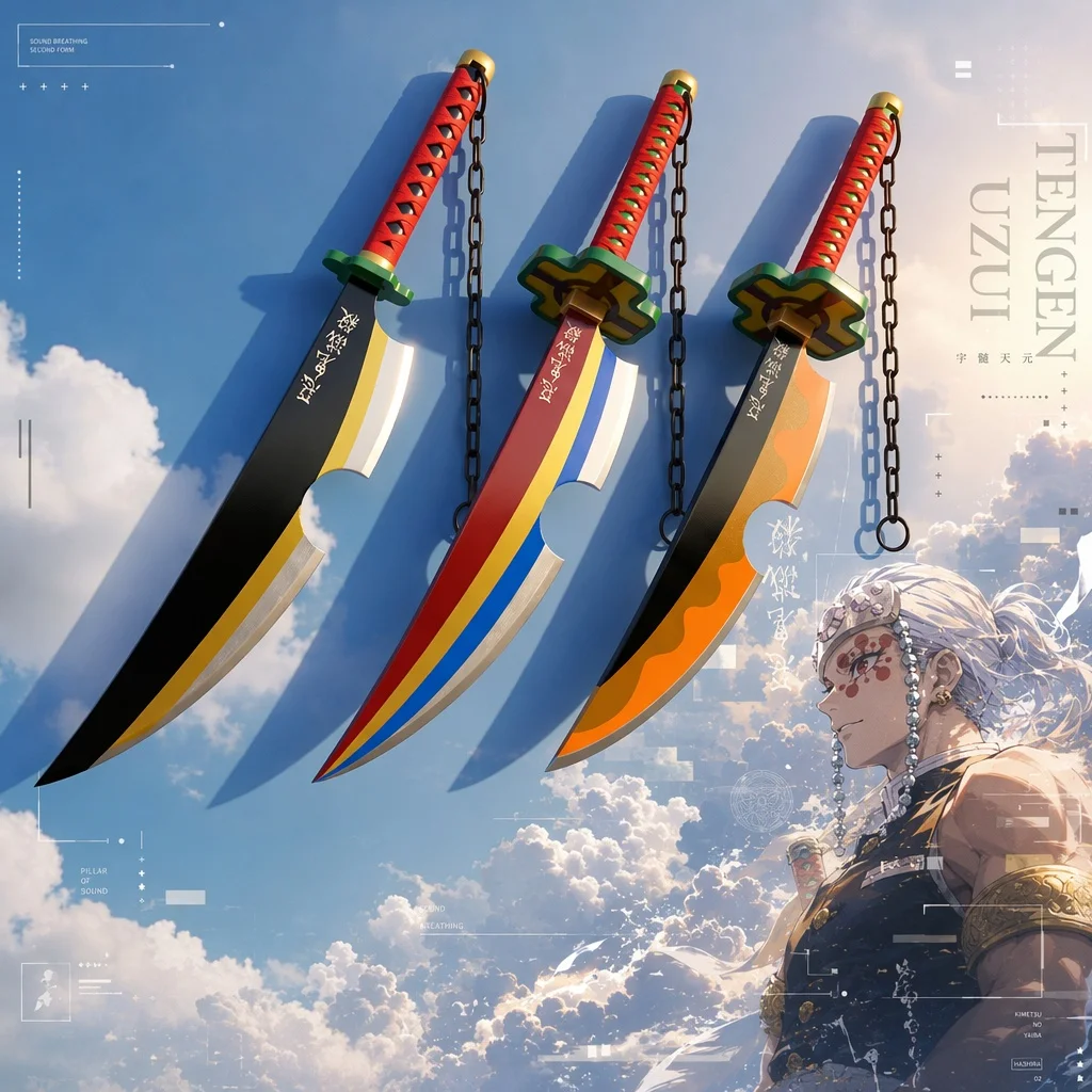 31inch Demon Slayer Uzui Tengen Katana Anime Cosplay Prop Sword Ninja Knife Blade Sabre Japanese Samurai 1:1 Scale Wood Toy Gift