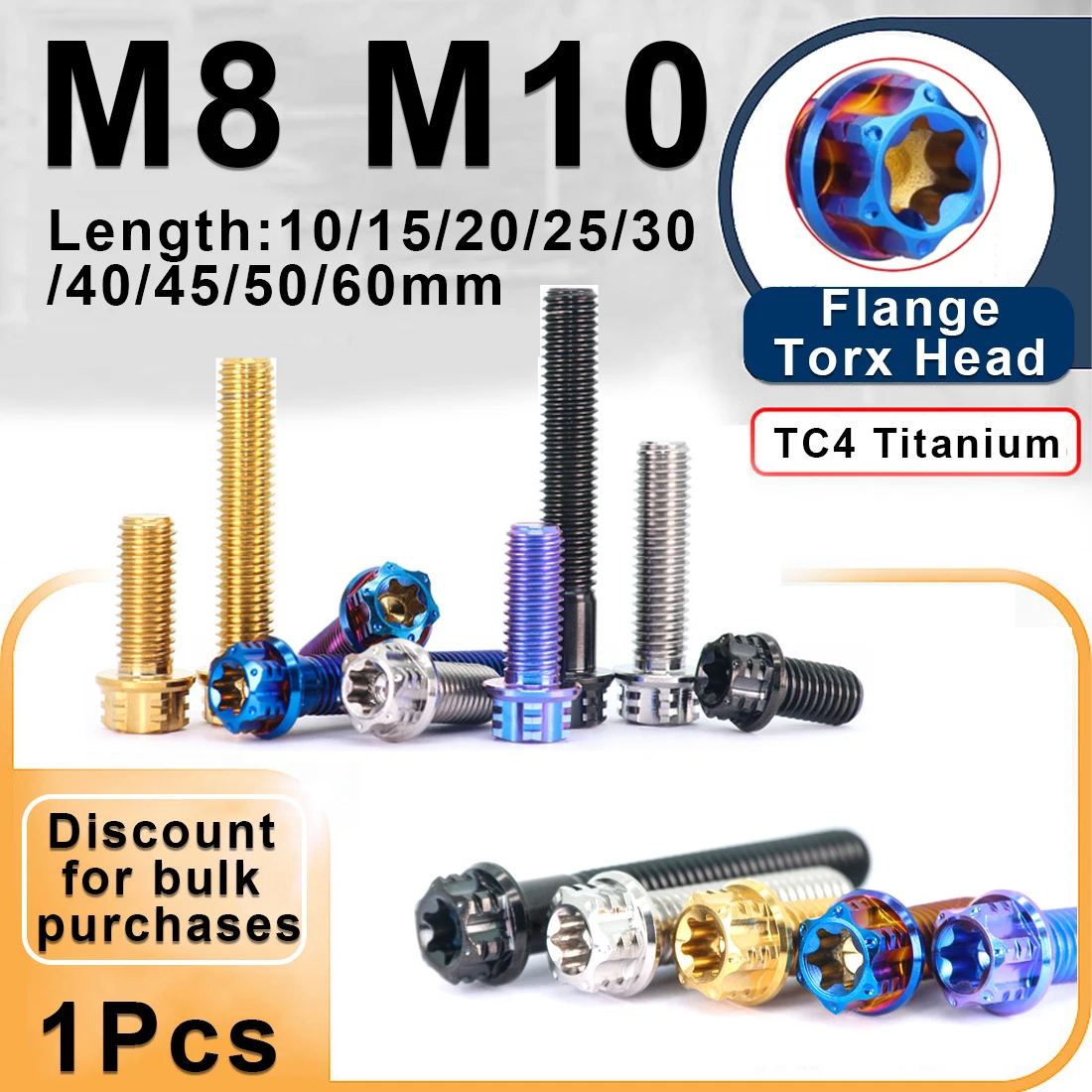 1PCS Titanium Ti Bolt M8 M10x10 15 20 25 30 35 40 45 50mm Flange Torx Head Screw for Motorcycle Refitted