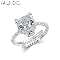 ALLNOEL 925 Sterling Silver Open Rings For Women Hollow Leopard Head Ring Animal Sparkling Cubic Zirconia Jewelry Gifts Hip Hop