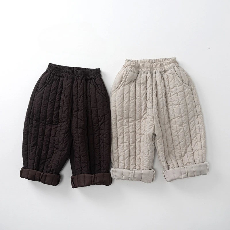 New Winter Kids Cotton-padded Pants 1-6T Solid Color Boys Straight Trousers Thicken Warm Loose Girls Baby Outerwear Pants