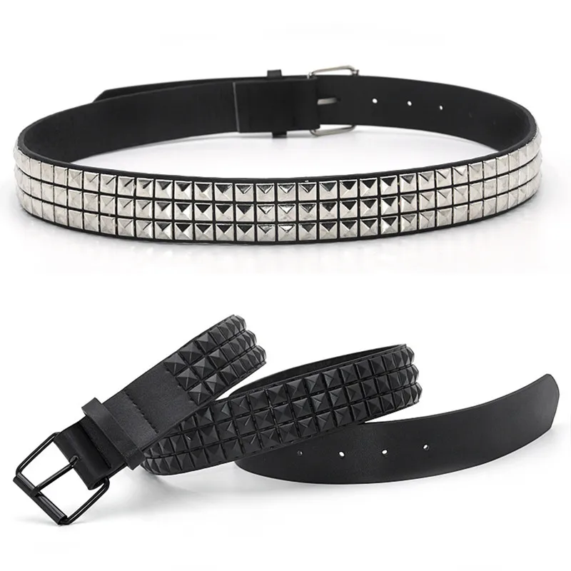 GAOKE Pyramid Rivet Waist Men&Women\'s Studded LeatherBelt Punk Rock hardware With Pin Buckle Drop Shipping Waistbrand Black jean