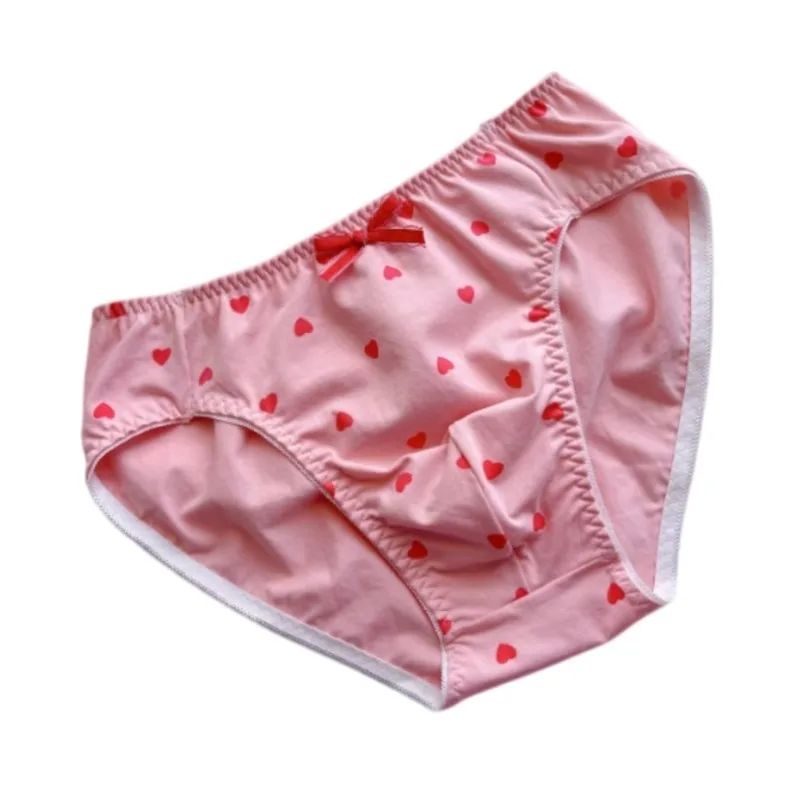 Men's Sexy Cotton Underwear Sweet Bow Triangle Pants Soft Elastic Feminine Design Lingerie Sissy Breathable Mid Waist Briefs