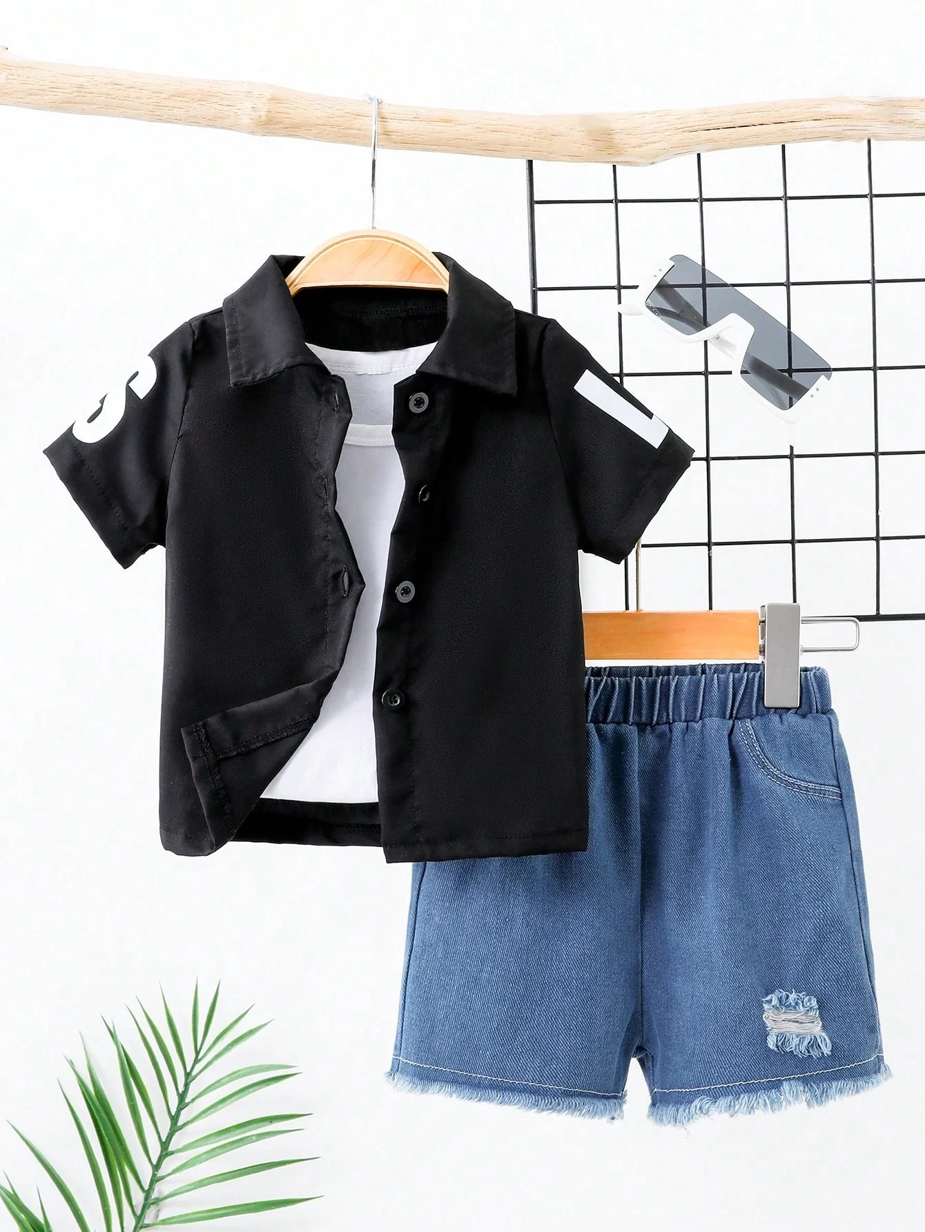 Kinder kleidung Jungen Kurzarmhemd Jacke Outfits und Jeans shorts 2024 neue lässige Mode dünne Revers Baby Jungen Set