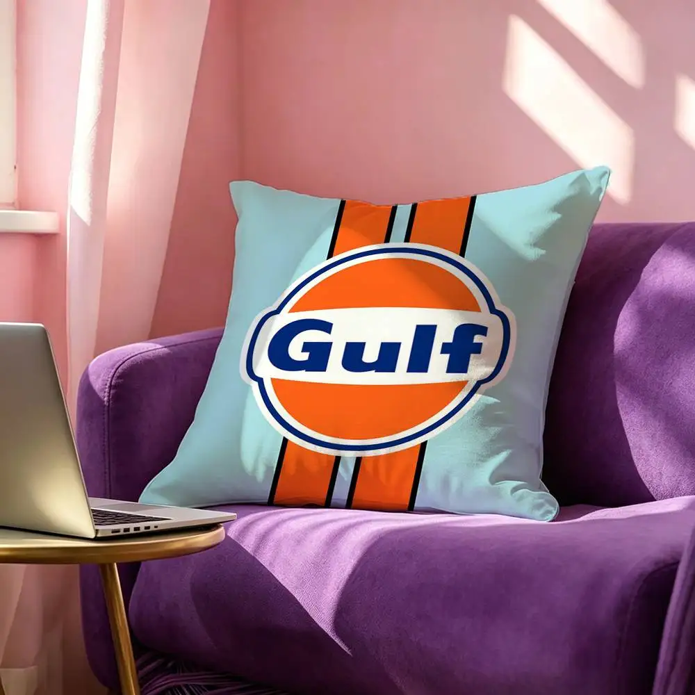 Gulf Racing Car Logo Pillow Case Square Double-Sided Sofa Cushion Cover Bedroom Bedside Pillow