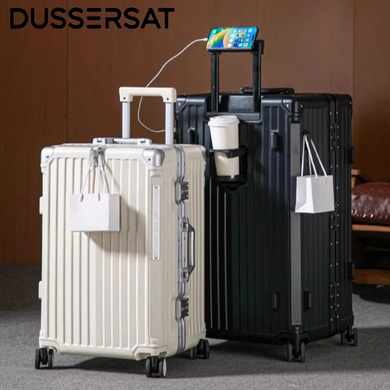

100% Aluminum Frame Travel Suitcase High Quality Rolling Suitcase 20/24/26/28/30 Suitcase with Cup Holder Suitcase Light Travel