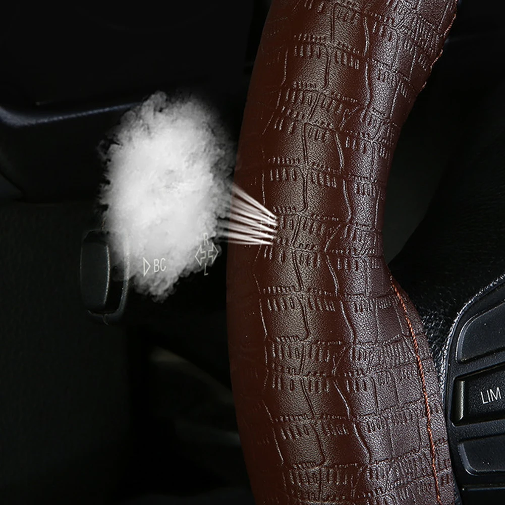 Braid Genuine Leather Steering Wheel Cover Embossing Pattern Leather Braiding for Auto Steering Wheel 38CM Car Accessories