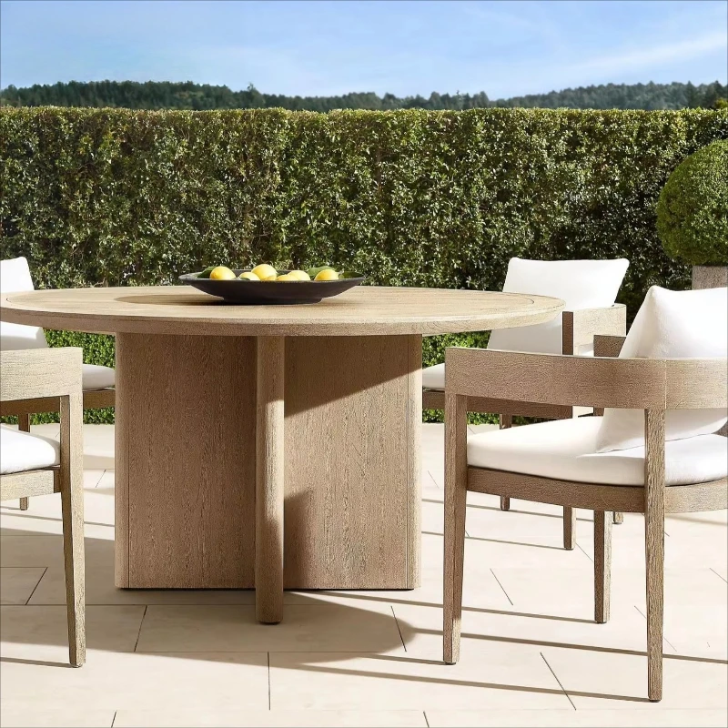 Round Dining Table Armchairs Villa Cutlery Hotel Outdoor Durable Restaurant Furniture